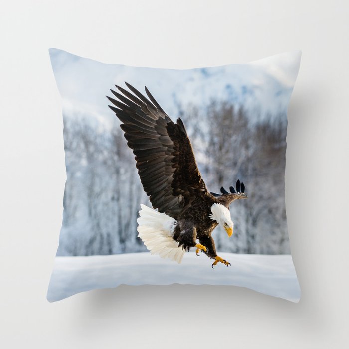 Adult Bald Eagle And Alaskan Winter - Wildlife/ Animal / Bird / Nature/ Landscape Photograph Throw Pillow