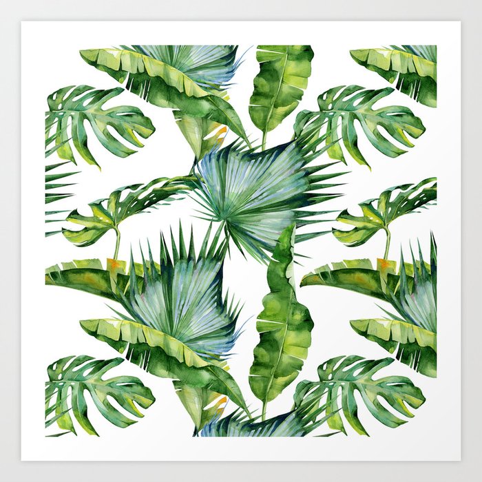 Tropical Island Plants on White Art Print