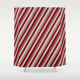 [ Thumbnail: Maroon and Grey Colored Pattern of Stripes Shower Curtain ]