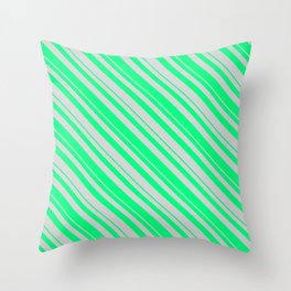 [ Thumbnail: Green & Light Gray Colored Striped/Lined Pattern Throw Pillow ]