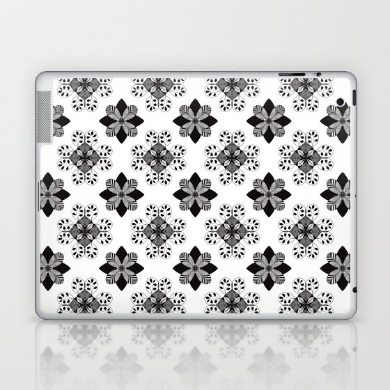 Black and white floral azulejo Laptop & iPad Skin