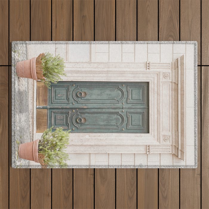 Vintage Door In Rome City Photo | Baroque Street Architecture Art Print | Italy Travel Photography Outdoor Rug