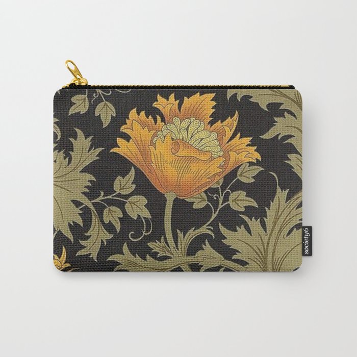 William Morris Yellow Flowers and Laurel Floral Textile Pattern Carry-All Pouch