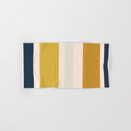 Blush Pink, Navy Blue, Mustard Yellow Big Stripes Pattern Hand & Bath Towel