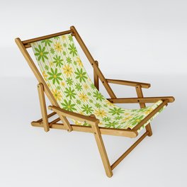 70s Groovy Daisy Pattern with Stripes, Retro, Green, Yellow, Light Sling Chair