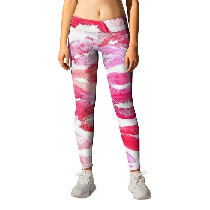 Pink and Red Aesthetic Lipstick Kisses Leggings