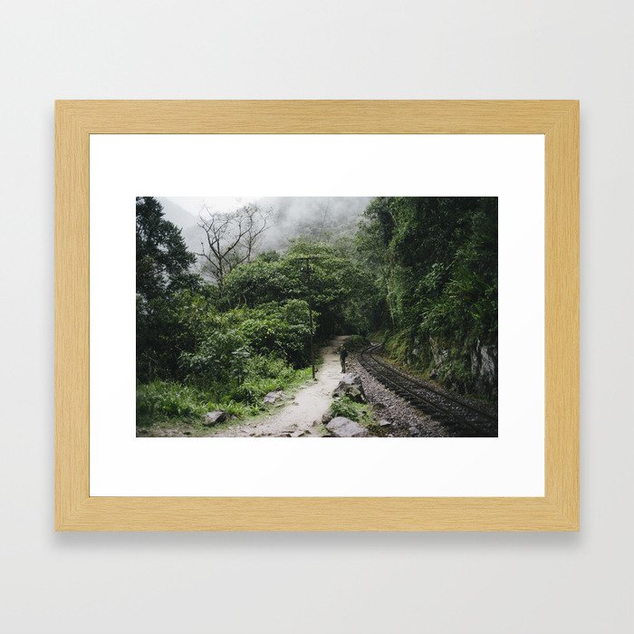 Hiking by the tracks from Machu Picchu Framed Art Print