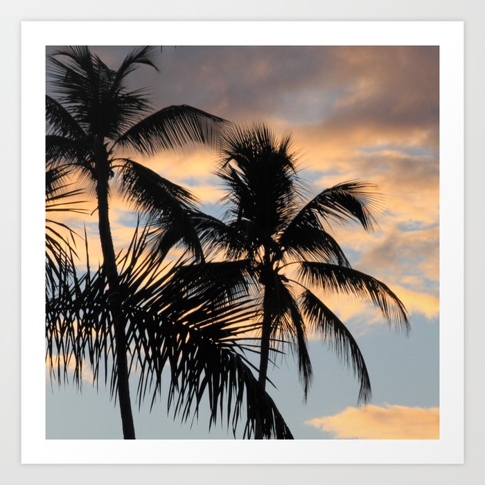 Palm trees against sunset Art Print