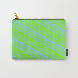 [ Thumbnail: Green & Sky Blue Colored Striped Pattern Carry-All Pouch ]