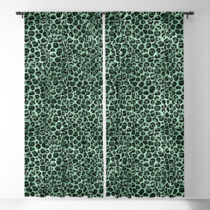 Green Metallic Leopard Pattern Blackout Curtain