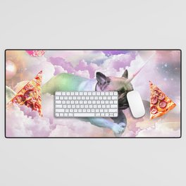 Rainbow Unicorn Pug In The Clouds In Space Desk Mat