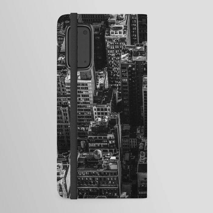 New York City skyscraper aerial view of Manhattan black and white Android Wallet Case