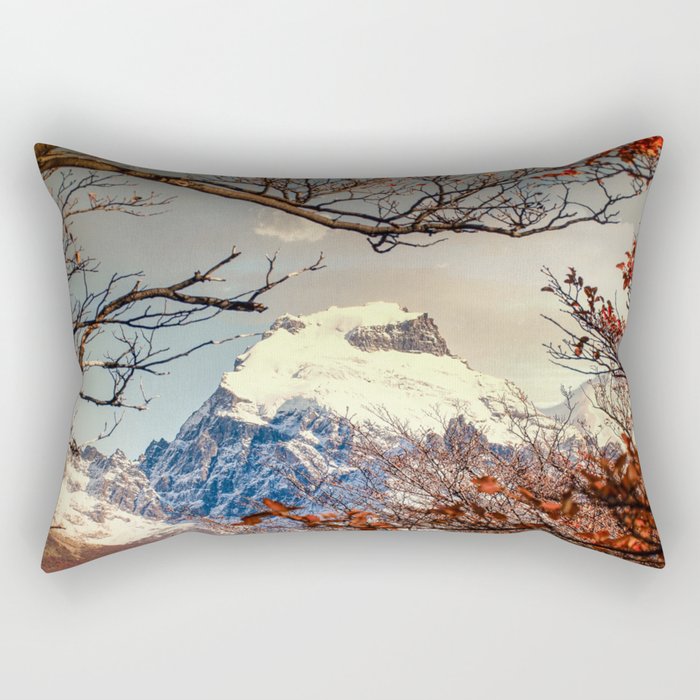 Argentina Photography - Snow-covered Mountain Seen Through The Red Leaves Rectangular Pillow