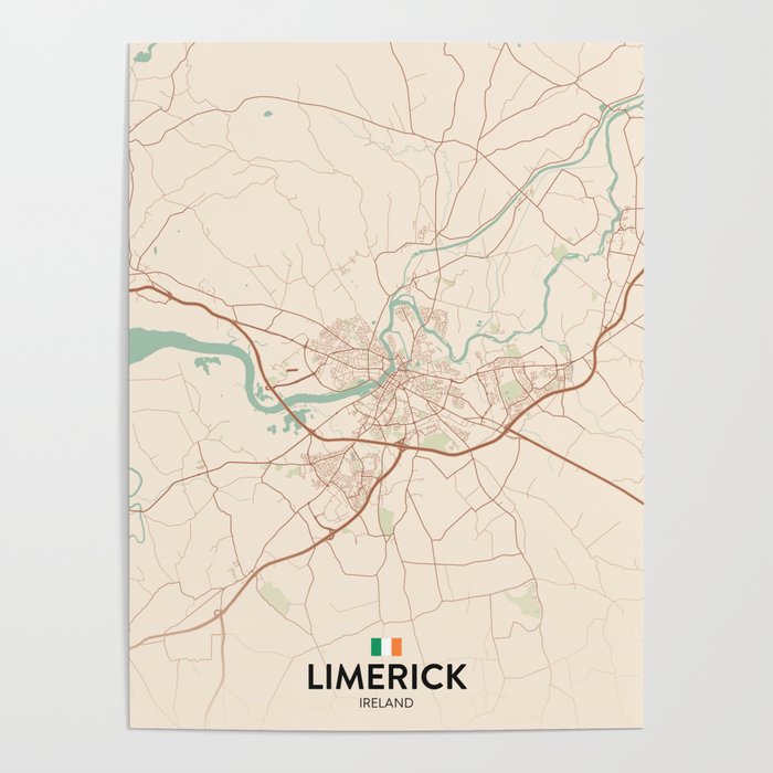 Limerick, Ireland Vintage City Map Poster by IMR Designs Society6