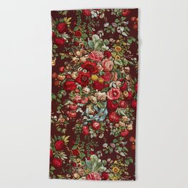 CHINTZ RED FLORAL PATTER WITH BLUE RIBBON. Beach Towel
