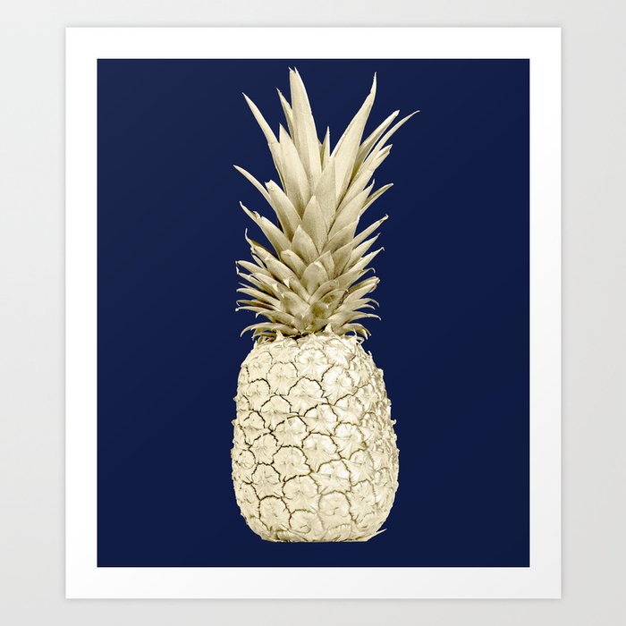 Pineapple Pineapple Gold on Navy Blue Art Print