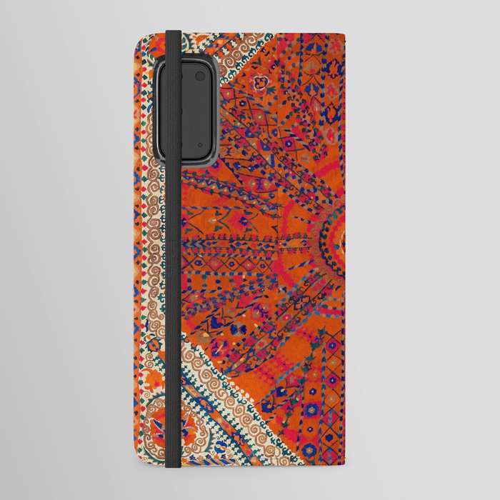 Orange Wildflower Sunshine II // 18th Century Colorful Rusty Red Bright Blue Metallic Happy Pattern Android Wallet Case