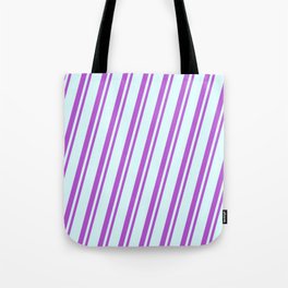 [ Thumbnail: Light Cyan and Orchid Colored Lined/Striped Pattern Tote Bag ]