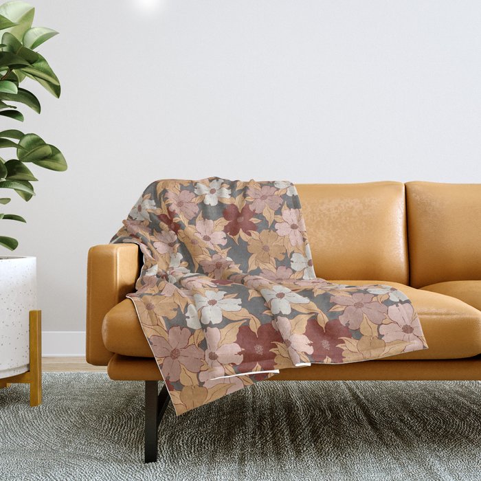 brown and pastels harvest florals dogwood symbolize rebirth and hope Throw Blanket