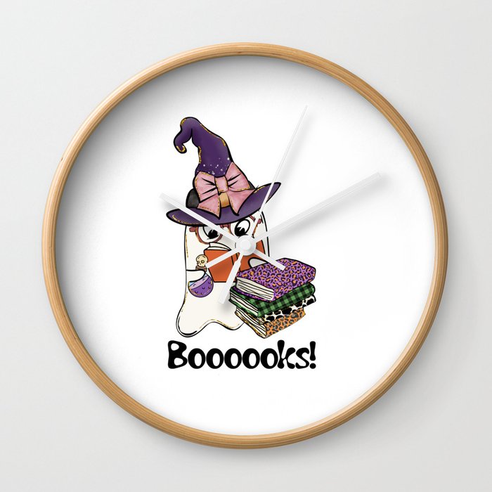 Halloween funny cute ghost reading books Wall Clock
