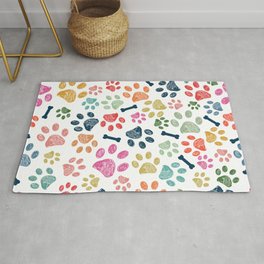 Colorful doodle paw prints pattern Rug
