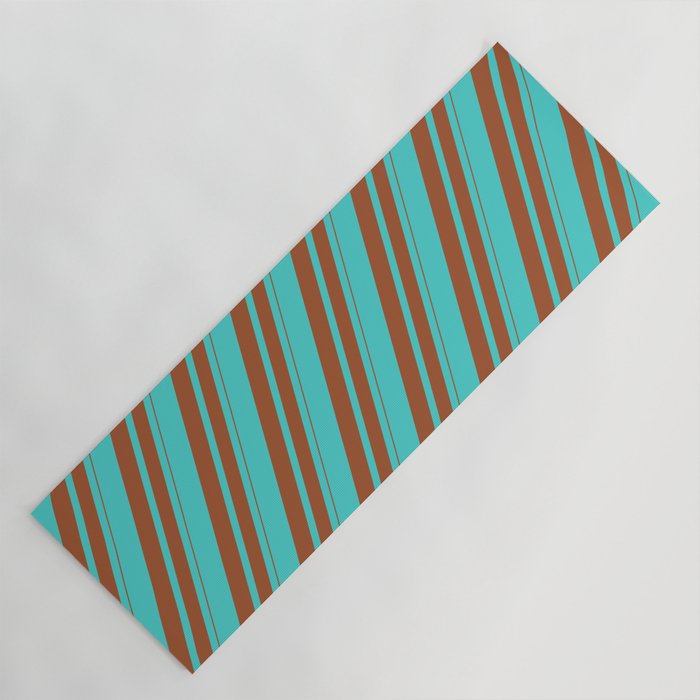 Turquoise and Sienna Colored Lines Pattern Yoga Mat