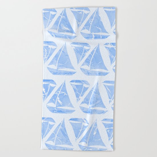 Blue Sailing Boats Water Pattern Beach Towel