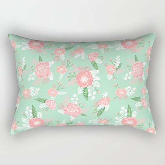 Floral bouquet pastel mint pink florals boho painted pattern basic minimal pattern print Rectangular Pillow
