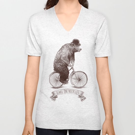Bears on Bicycles Unisex V-Neck
