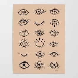 Evil Eyes - Black with Tan Background Poster