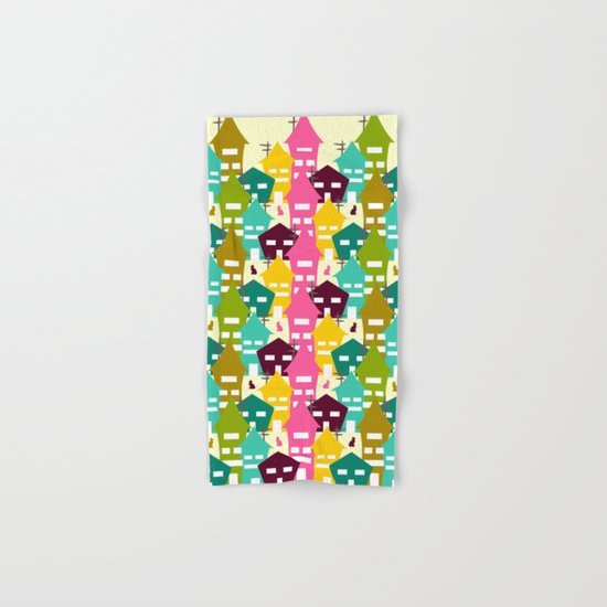 Colorful houses and cats Hand & Bath Towel