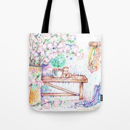 Flowers and bench Tote Bag