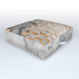 Art Deco Cream Gold + Gray Abstract Marble Geometry Outdoor Floor Cushion