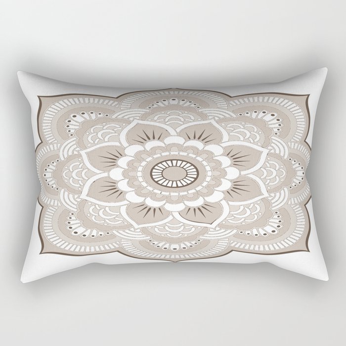 Beige & White Mandala Rectangular Pillow