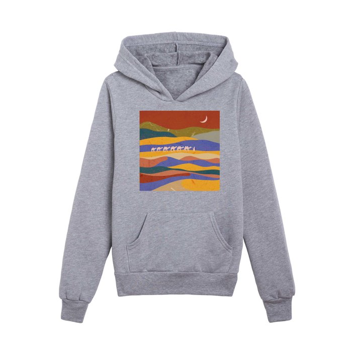 night at the desert - colorful minimalistic landscape illustration  Kids Pullover Hoodie
