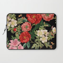 Vintage Floral Pattern on Black Laptop Sleeve
