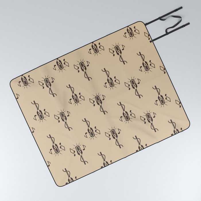 Black Retro Microphone Pattern on Vintage Beige Picnic Blanket