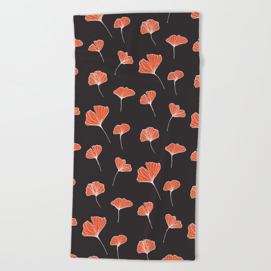 Ginkgo Biloba Leaves Pattern Dark #society6 #decor #buyart Beach Towel
