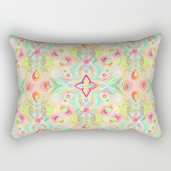 Soft Neon Pastel Boho Pattern Rectangular Pillow