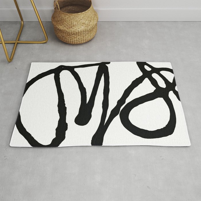 Brushstroke 7: A minimal black and white abstract mudcloth print by Alyssa Hamilton Art Rug