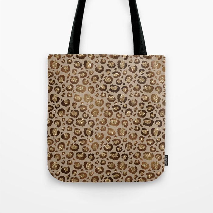 Brown & Gold Leopard Print Pattern Tote Bag