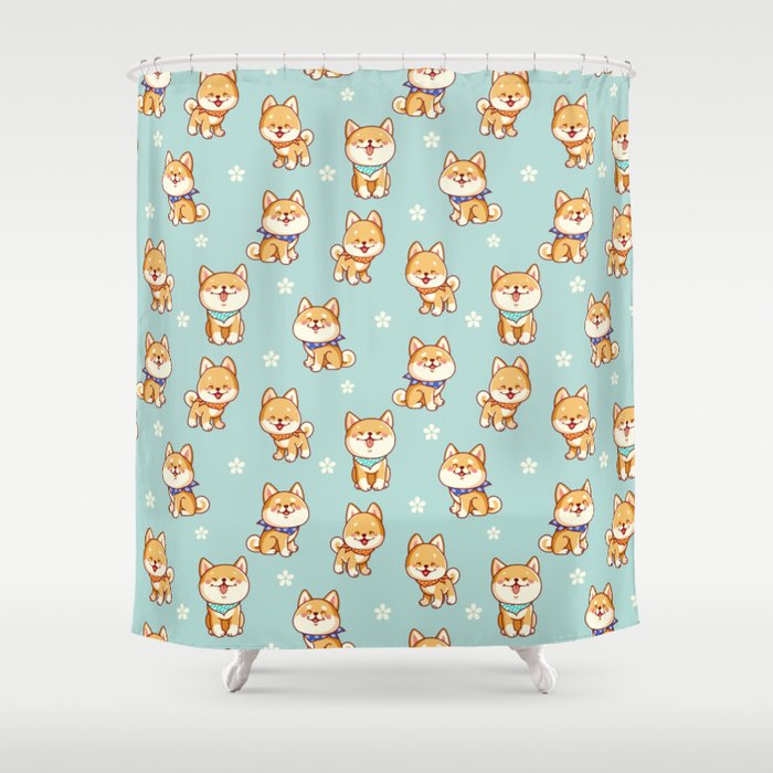 Happy Shiba Inu Puppers with Bandanas  Shower Curtain