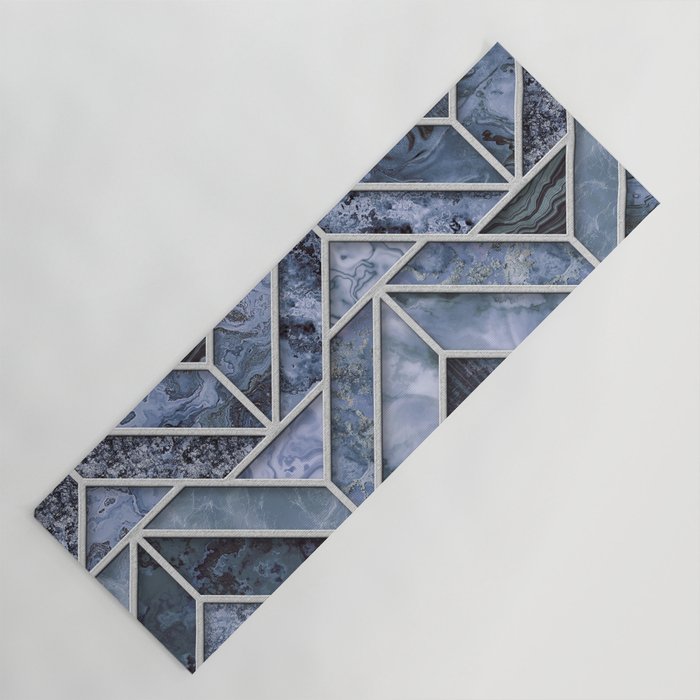 Arctic Blue Art Deco Inspired Gemstone Marble Stained Glass Design Yoga Mat