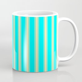 [ Thumbnail: Aqua and Pale Goldenrod Colored Lined Pattern Coffee Mug ]