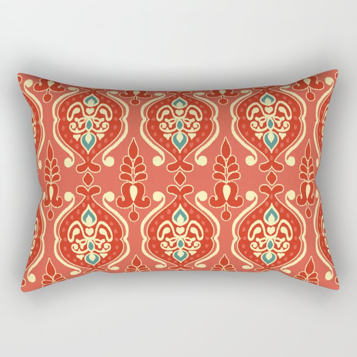 Handmade Ikat fabric. Ethnic seamless pattern. Asian, Boho, flower print. Tribal embroidery.  Rectangular Pillow