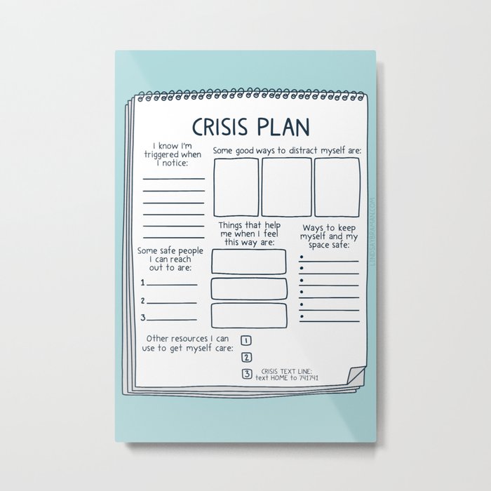 Blank Crisis Safety Plan Reference Art for Therapists, Social Workers, & Counselors Metal Print