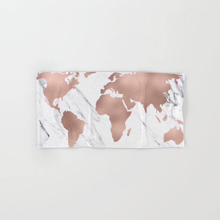 Marble World Map Rose Gold Pink Hand & Bath Towel