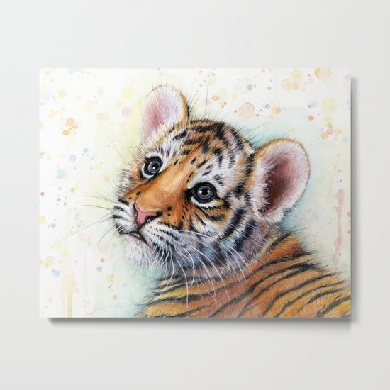 Tiger Cub Watercolor Cute Baby Animals Metal Print