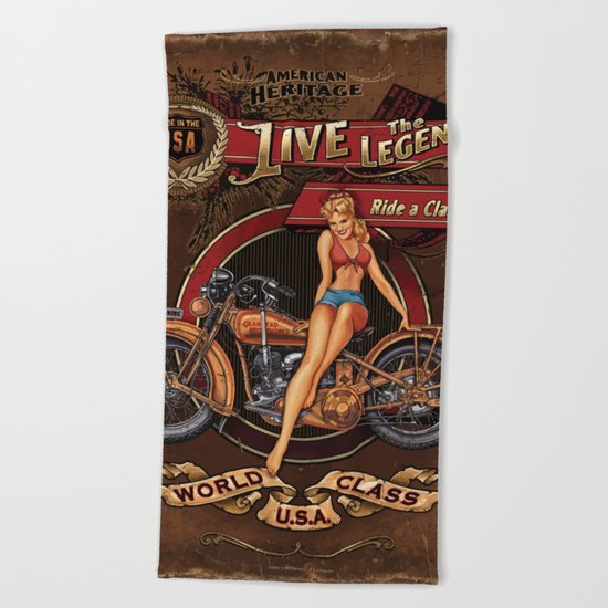 Live the Legend - Motorcycle Vintage Tin Sign Beach Towel