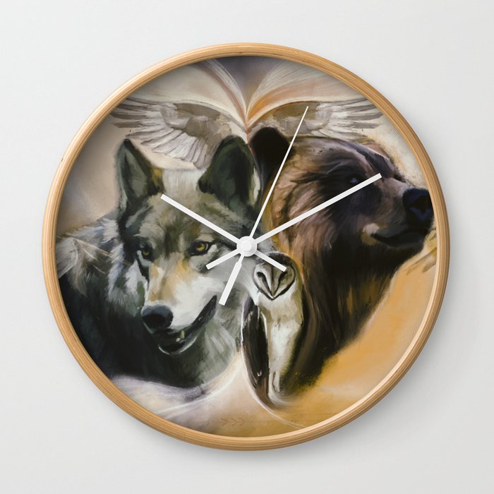 Wolf, Bear, Owl Spirit Animals Wall Clock by Ibernalis | Society6